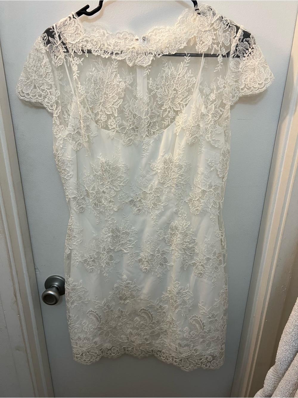 Ivory Lace Sheath Dress with Floral Overlay